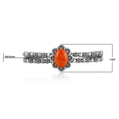 Southwestern Orange Spiny Oyster Sundance Sterling Silver Double Row Cuff Bracelet, Sizes Small - Large