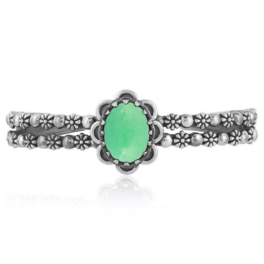 Southwestern Green Variscite Sterling Silver Double Row Cuff Bracelet, Sizes Small - Large