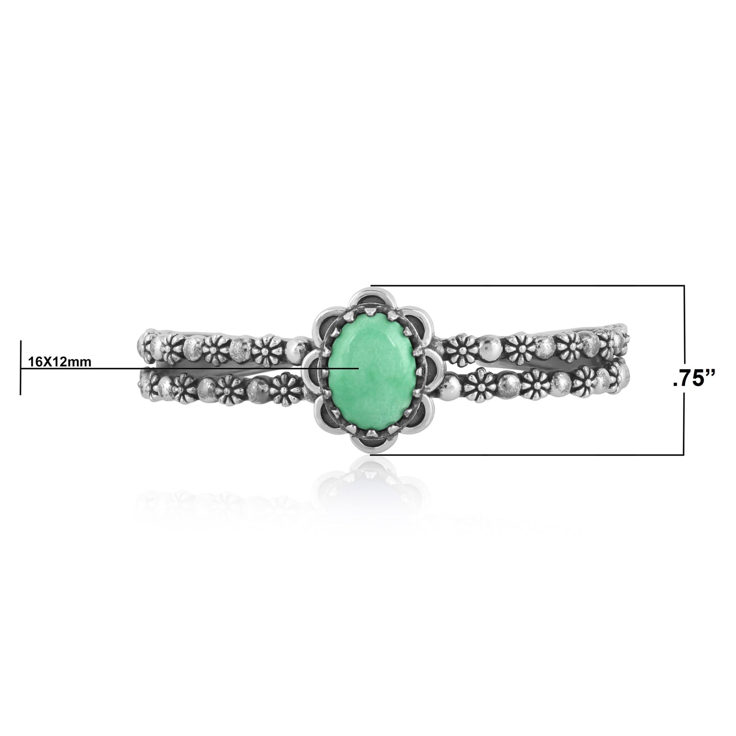 Sterling Silver Green Variscite Double Row Cuff Bracelet, Sizes Small to Large