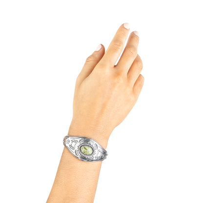 Sterling Silver Serpentine Oval Cut Bear Cuff Bracelet, Sizes Small to Large