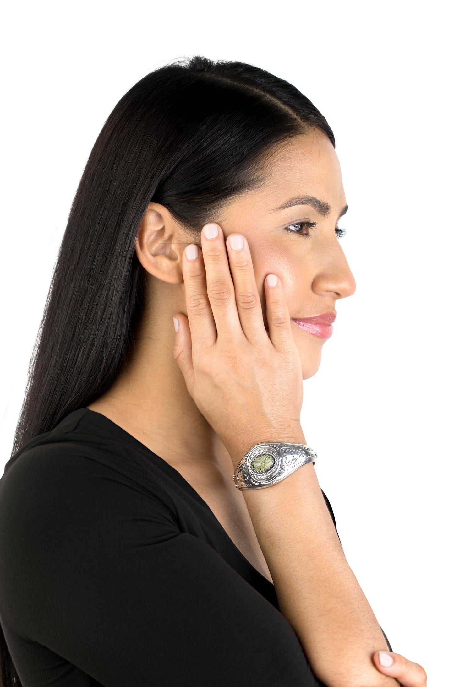 Sterling Silver Serpentine Oval Cut Bear Cuff Bracelet, Sizes Small to Large