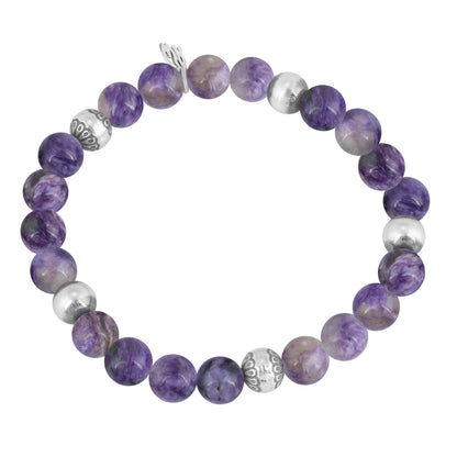 EXCLUSIVELY OURS! Sterling Silver Charoite Gemstone Stretch Bracelet, Size Small - Medium