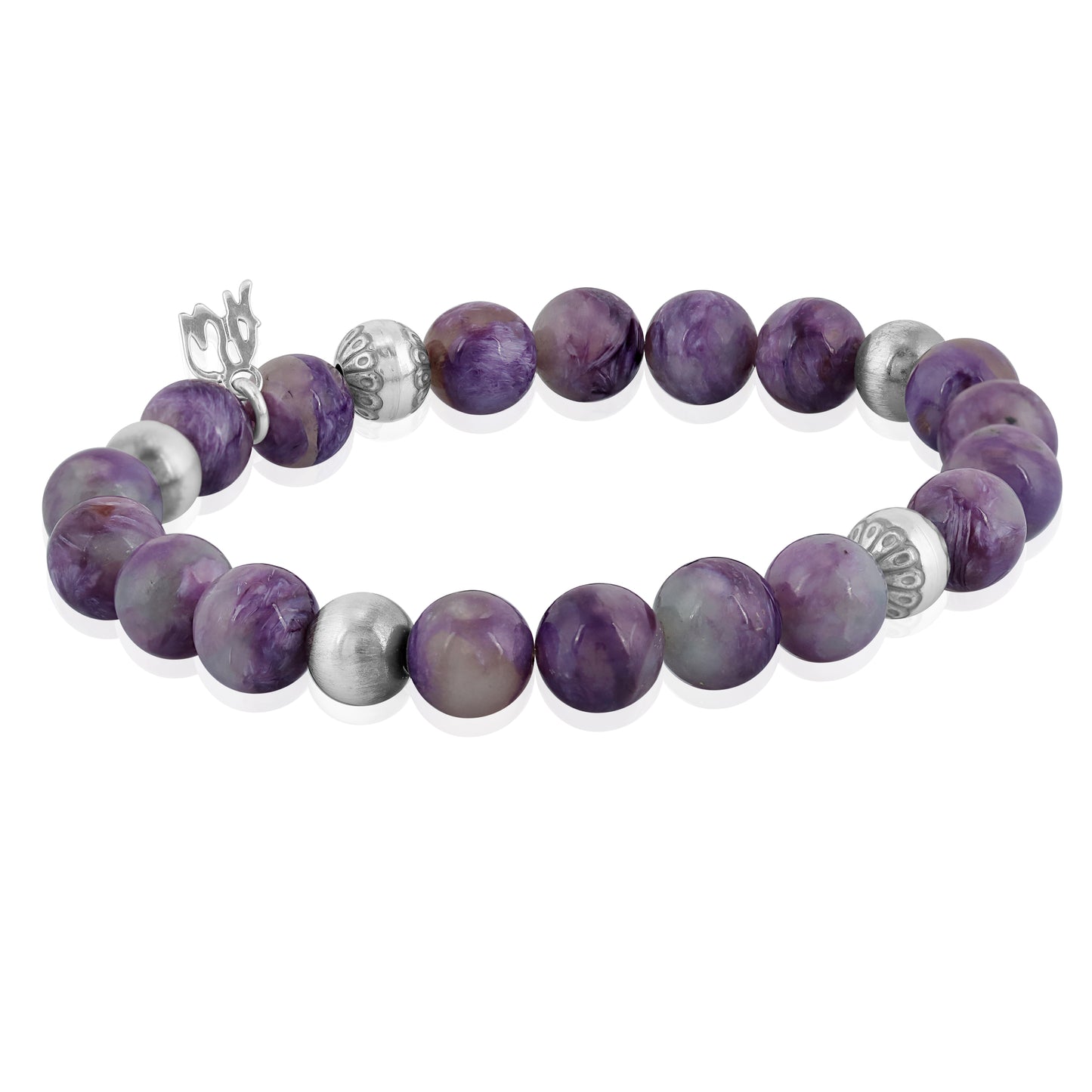 EXCLUSIVELY OURS! Sterling Silver Charoite Gemstone Stretch Bracelet, Size Small - Medium