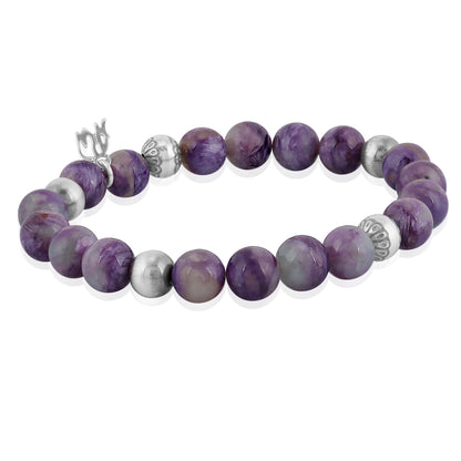 EXCLUSIVELY OURS! Sterling Silver Charoite Gemstone Stretch Bracelet, Size Small - Medium