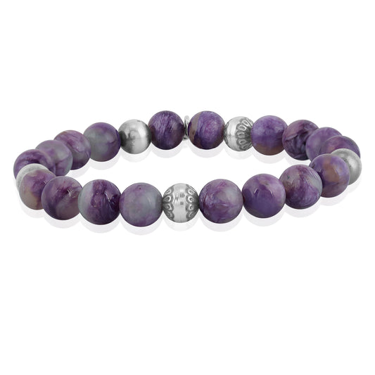 EXCLUSIVELY OURS! Sterling Silver Charoite Gemstone Stretch Bracelet, Size Small - Medium