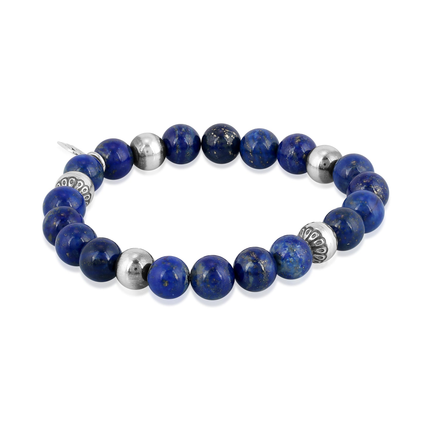 Sterling Silver Lapis Lazuli Gemstone Stretch Bracelet Sizes Small - Large