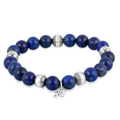 Sterling Silver Lapis Lazuli Gemstone Stretch Bracelet Sizes Small - Large