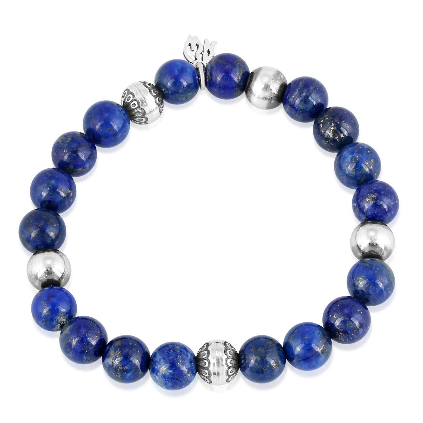 Sterling Silver Lapis Lazuli Gemstone Stretch Bracelet Sizes Small - Large