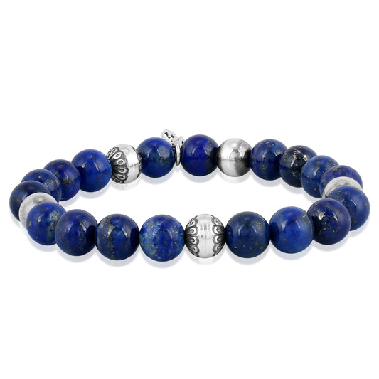 Sterling Silver Lapis Lazuli Gemstone Stretch Bracelet Sizes Small - Large