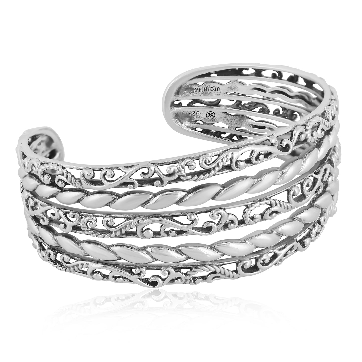 Sterling Silver 5-Row Textured Cuff Bracelet, Sizes Small to Large