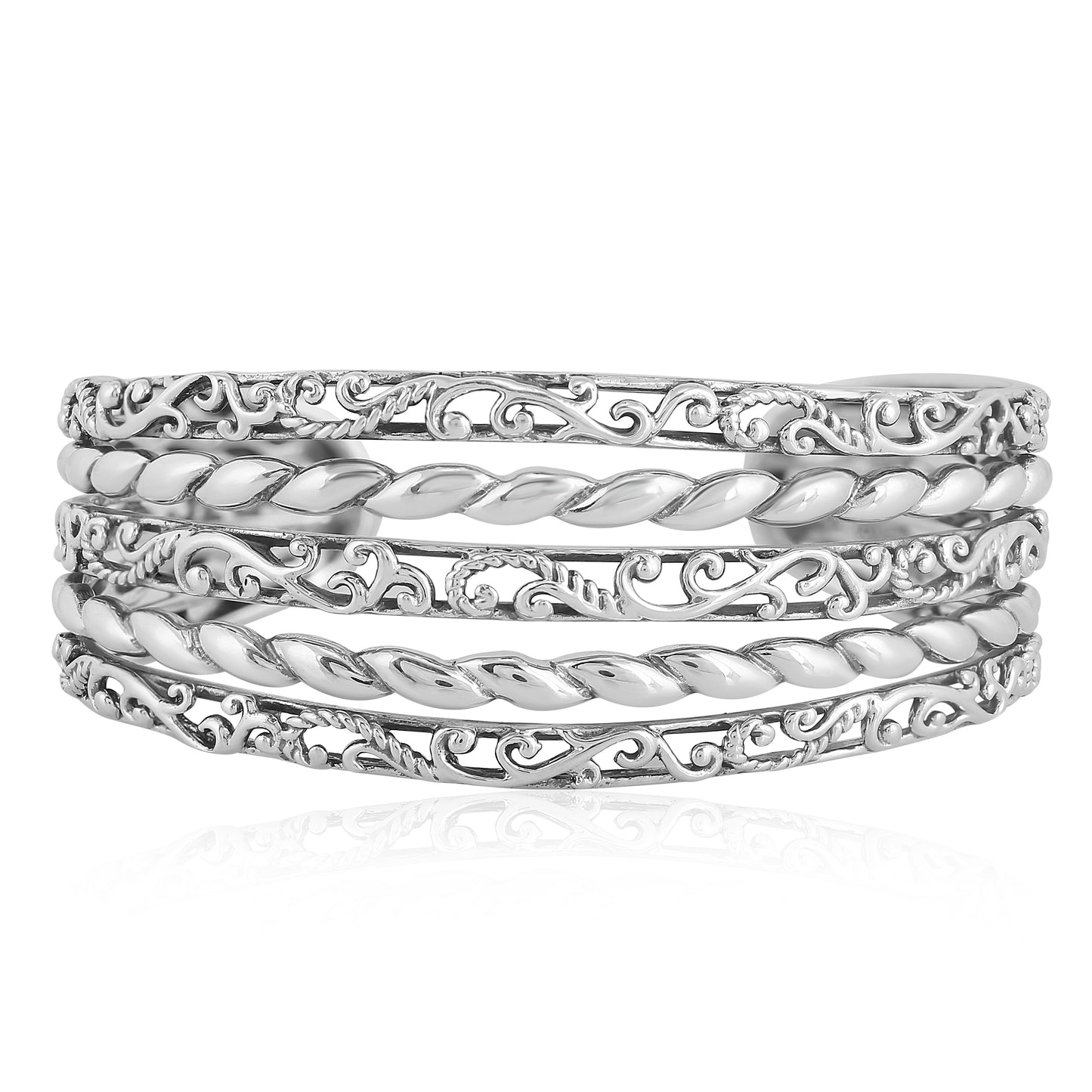 Sterling Silver 5-Row Textured Cuff Bracelet, Sizes Small to Large