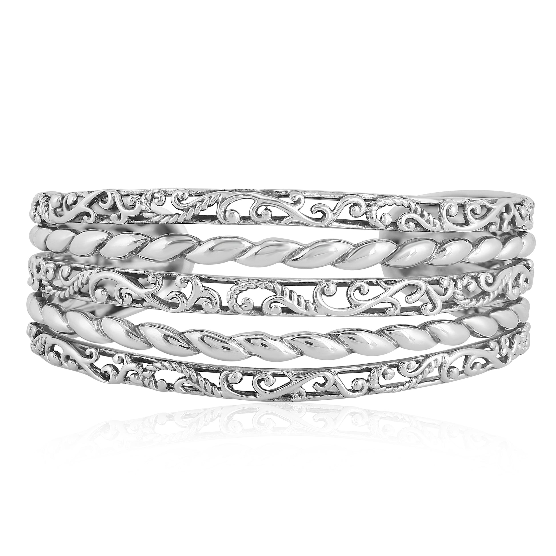 Sterling Silver 5-Row Textured Cuff Bracelet, Sizes Small to Large