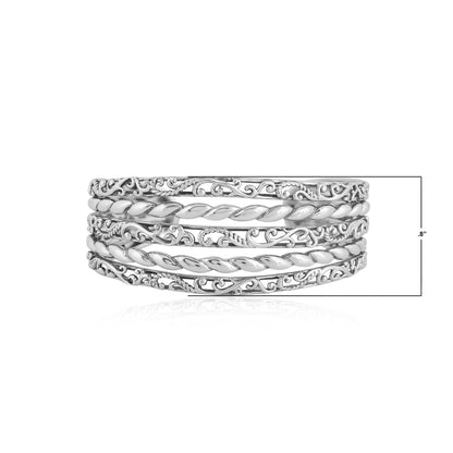 EXCLUSIVELY OURS! Sterling Silver 5-Row Textured Cuff Bracelet, Sizes Small to Large