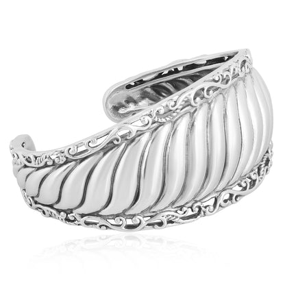 Sterling Silver Wide Textured Cuff Bracelet, Sizes Small to Large