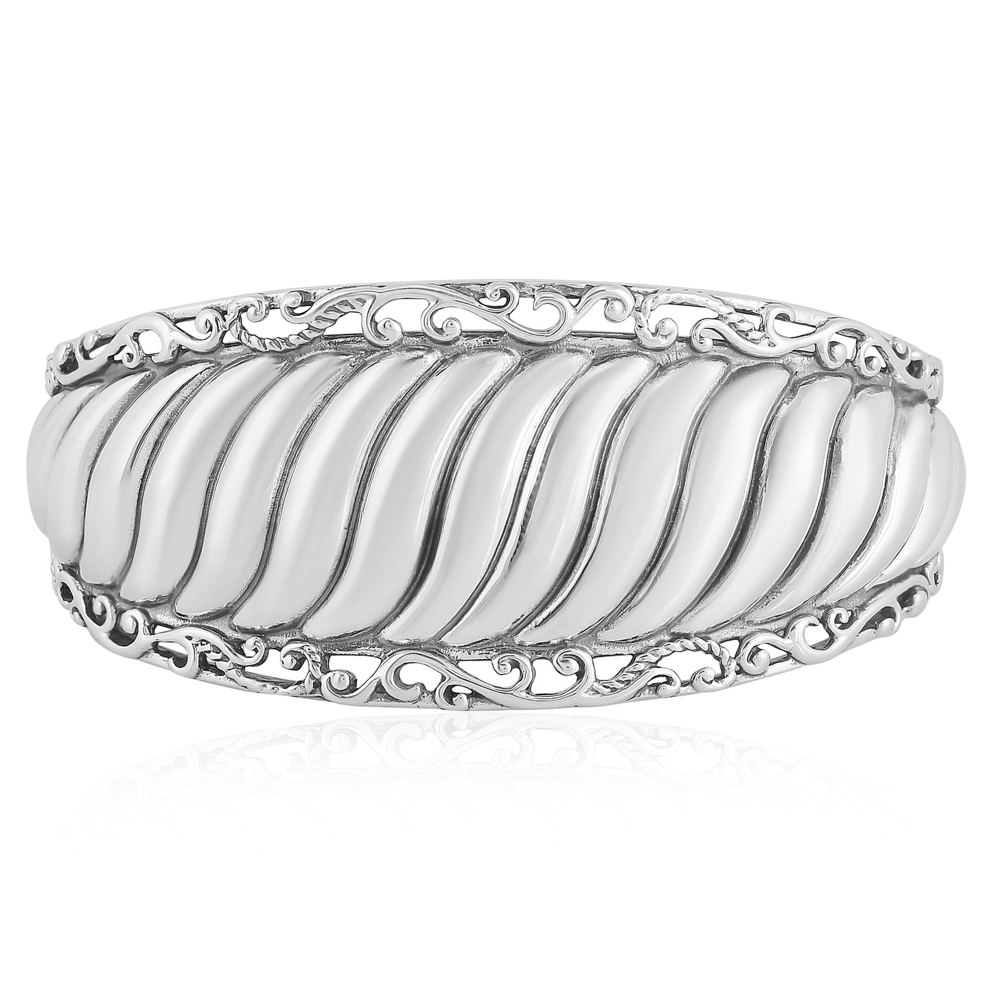 Sterling Silver Wide Textured Cuff Bracelet, Sizes Small to Large