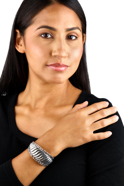 EXCLUSIVELY OURS! Sterling Silver Wide Textured Cuff Bracelet, Sizes Small to Large