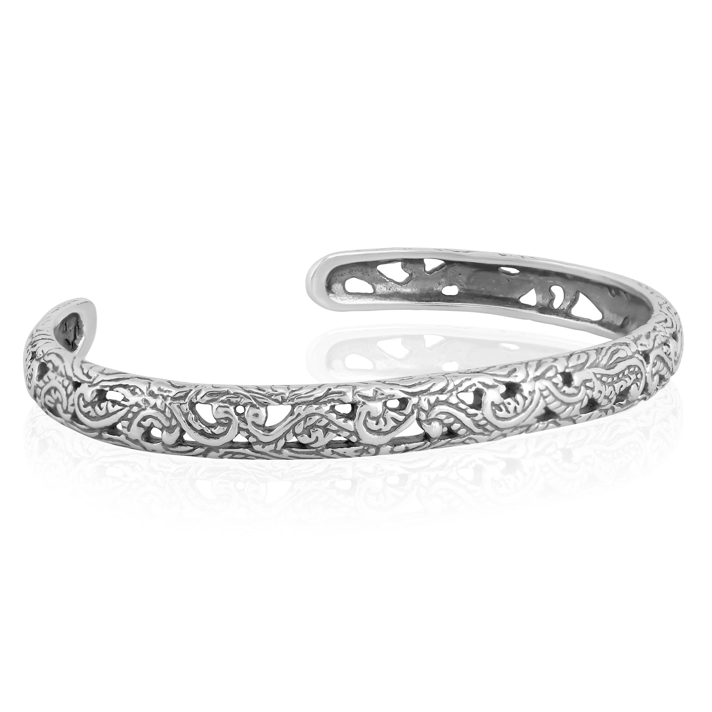 Sterling Silver Filigree Cuff Bracelet, Sizes Small to Large