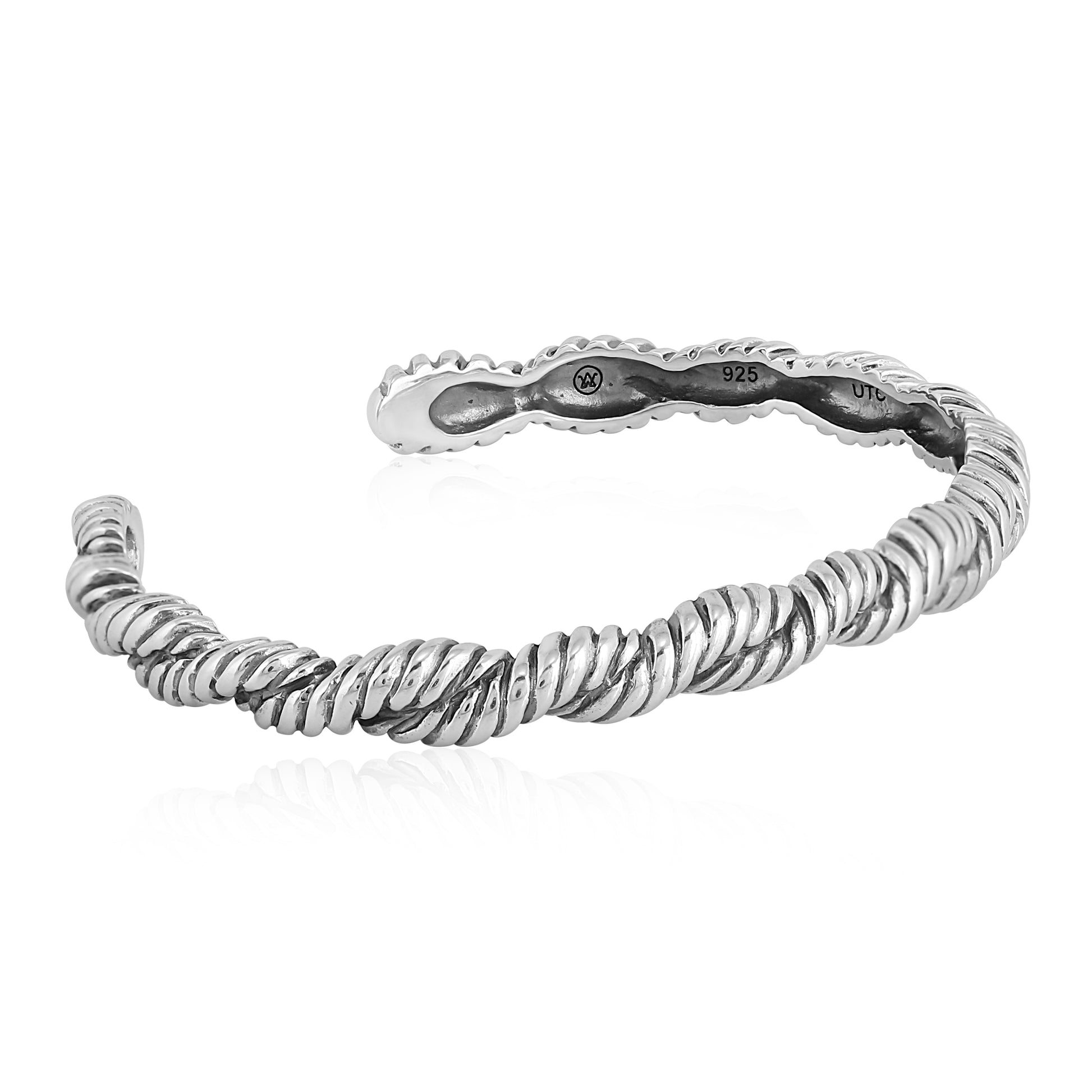 Sterling Silver Twisted Rope Cuff Bracelet, Sizes Small to Large