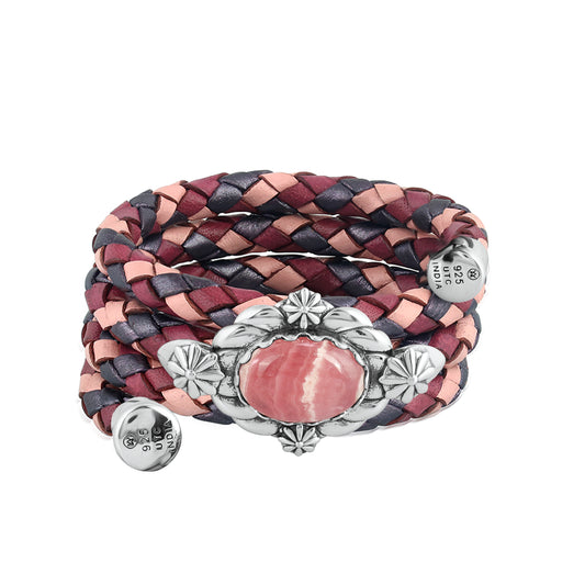 EXCLUSIVELY OURS! Sterling Silver Rhodochrosite Pink Multicolored Leather Coil Wrap Bracelet, 24 Inches