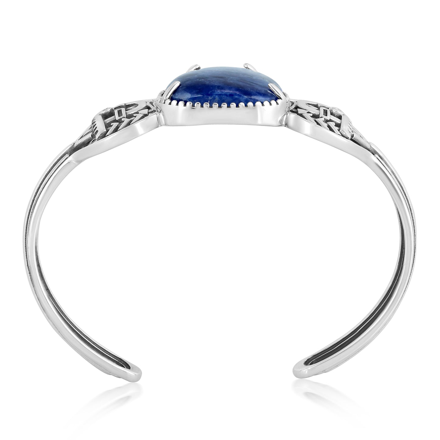 Sterling Silver Sodalite Fritz Casuse Yeibichai Triangle Cuff Bracelet, Size Small