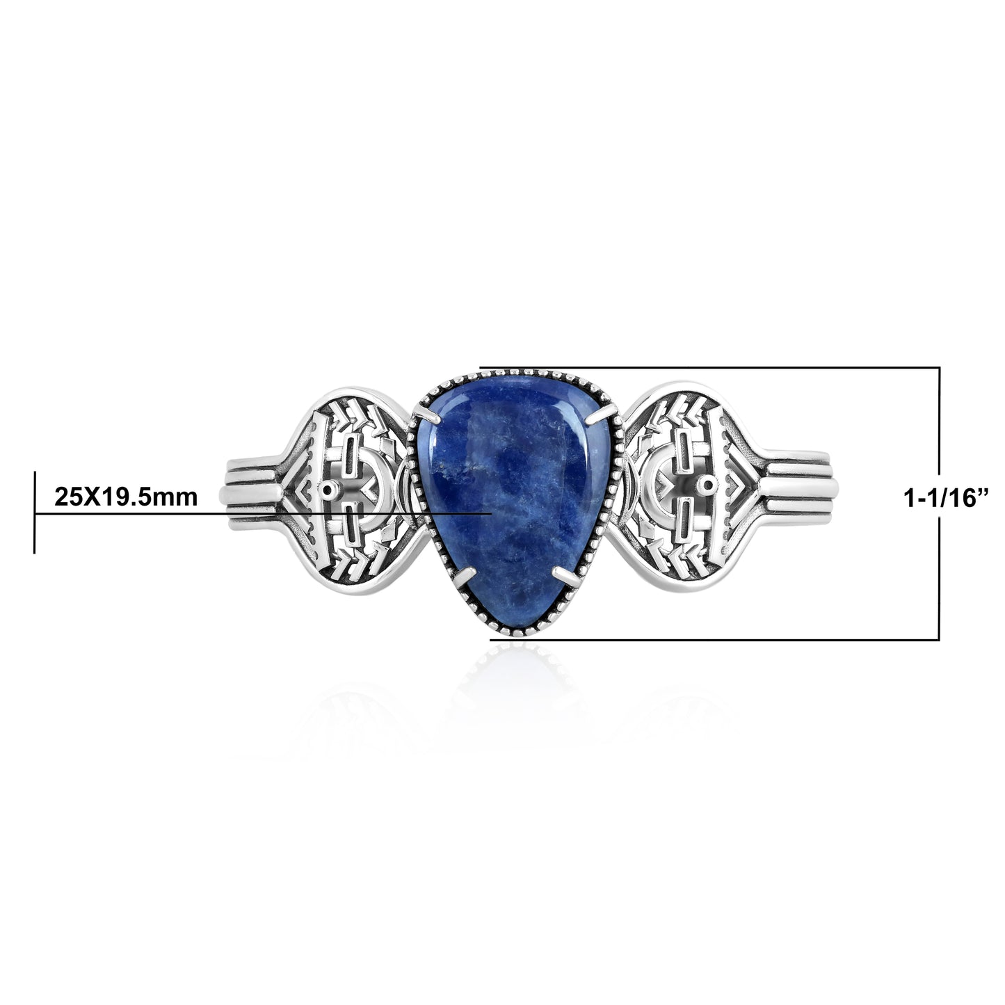 Sterling Silver Sodalite Fritz Casuse Yeibichai Triangle Cuff Bracelet, Size Small