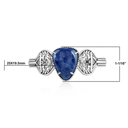 Sterling Silver Sodalite Fritz Casuse Yeibichai Triangle Cuff Bracelet, Size Small
