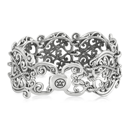 Sterling Silver Wide Filigree Bracelet, Sizes Small to Large