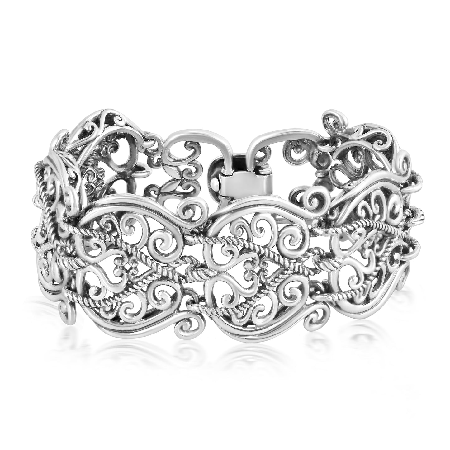 Sterling Silver Wide Filigree Bracelet, Sizes Small to Large