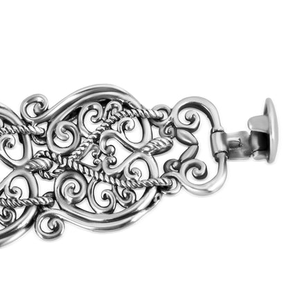 EXCLUSIVELY OURS! Sterling Silver Wide Filigree Bracelet, Sizes Small to Large