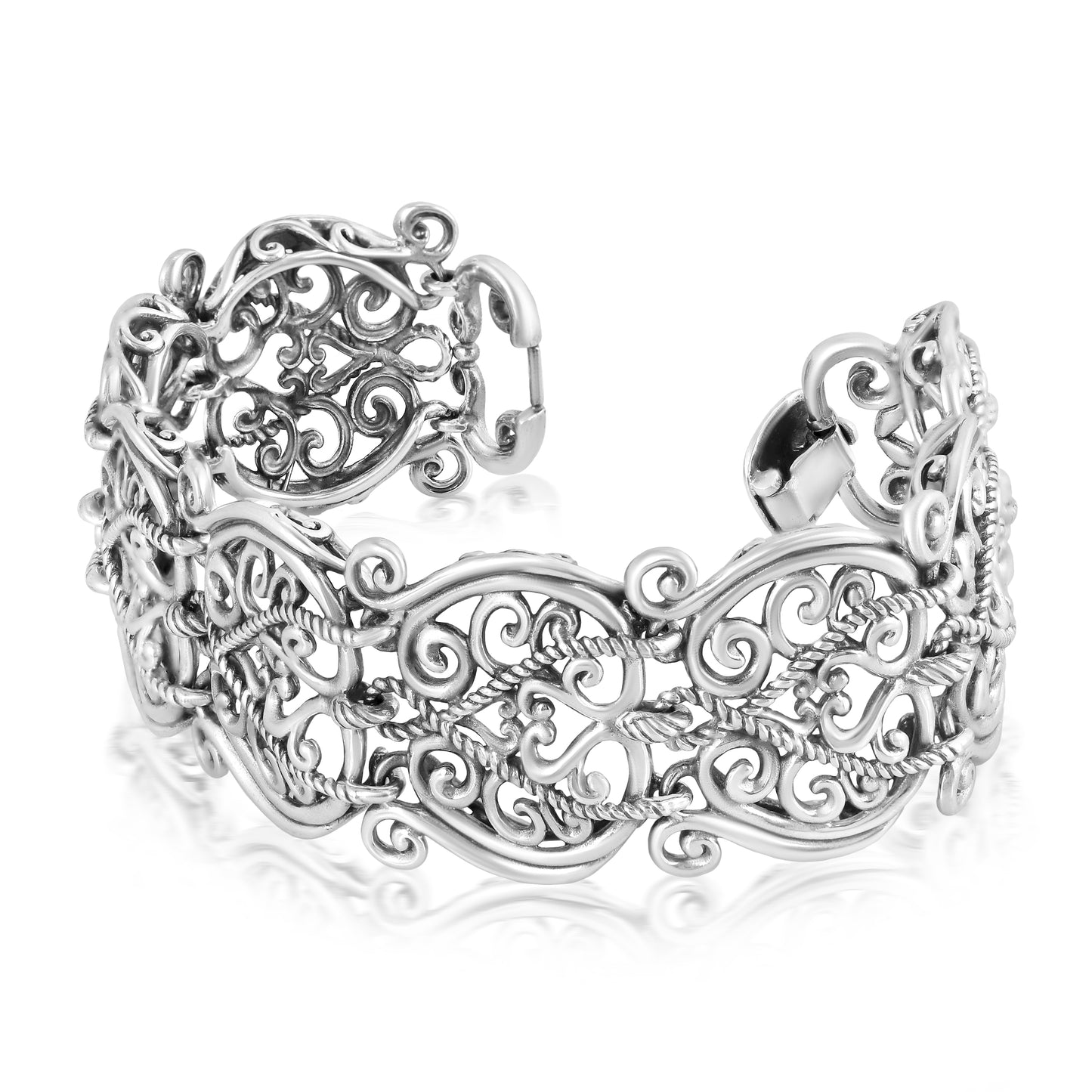 EXCLUSIVELY OURS! Sterling Silver Wide Filigree Bracelet, Sizes Small to Large