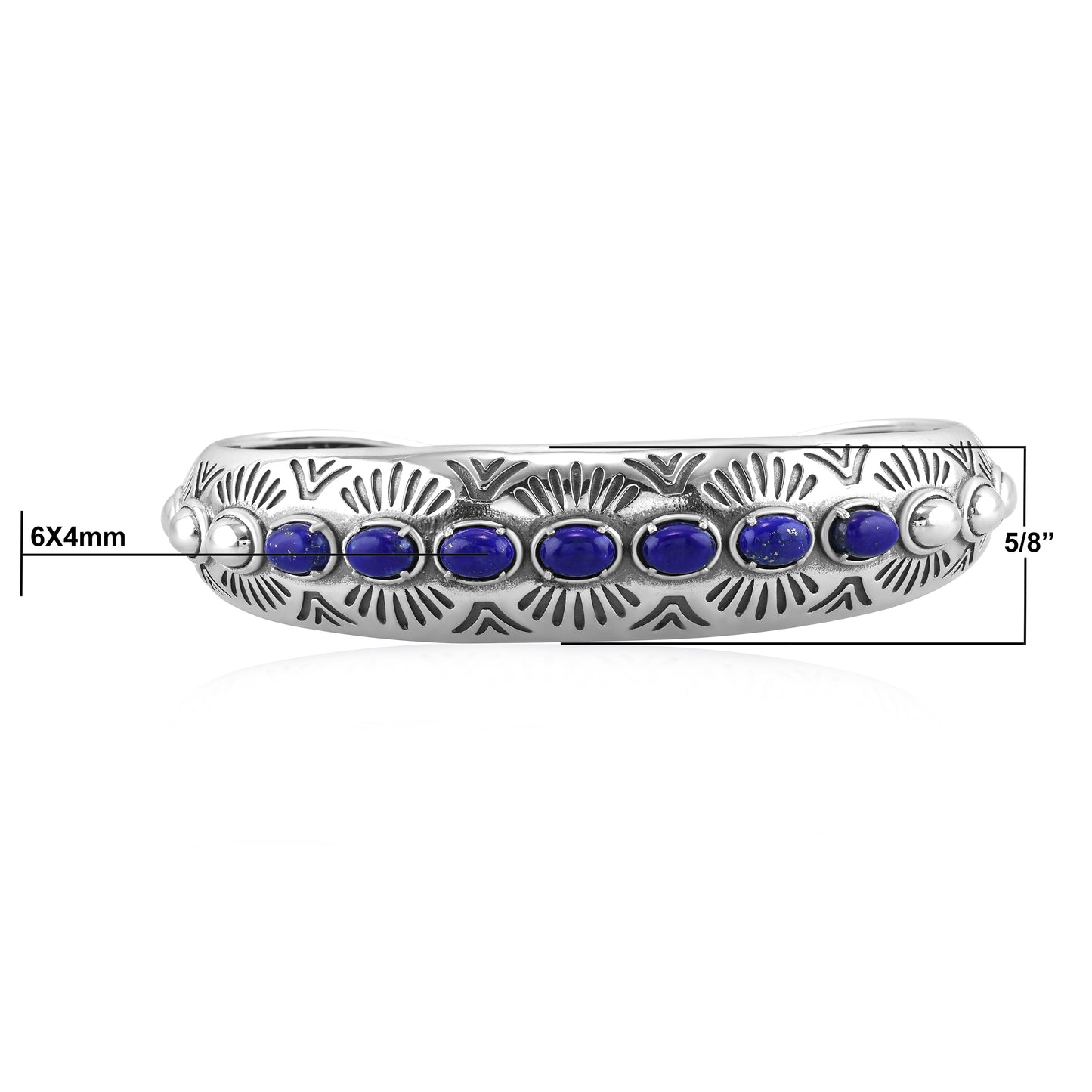 Sterling Silver Lapis Gemstone Textured Cuff Bracelet, Sizes Small to Large