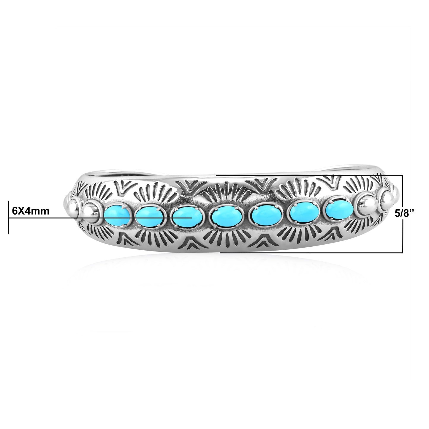 Sterling Silver Sleeping Beauty Turquoise Gemstone Textured Cuff Bracelet, Sizes Small to Large