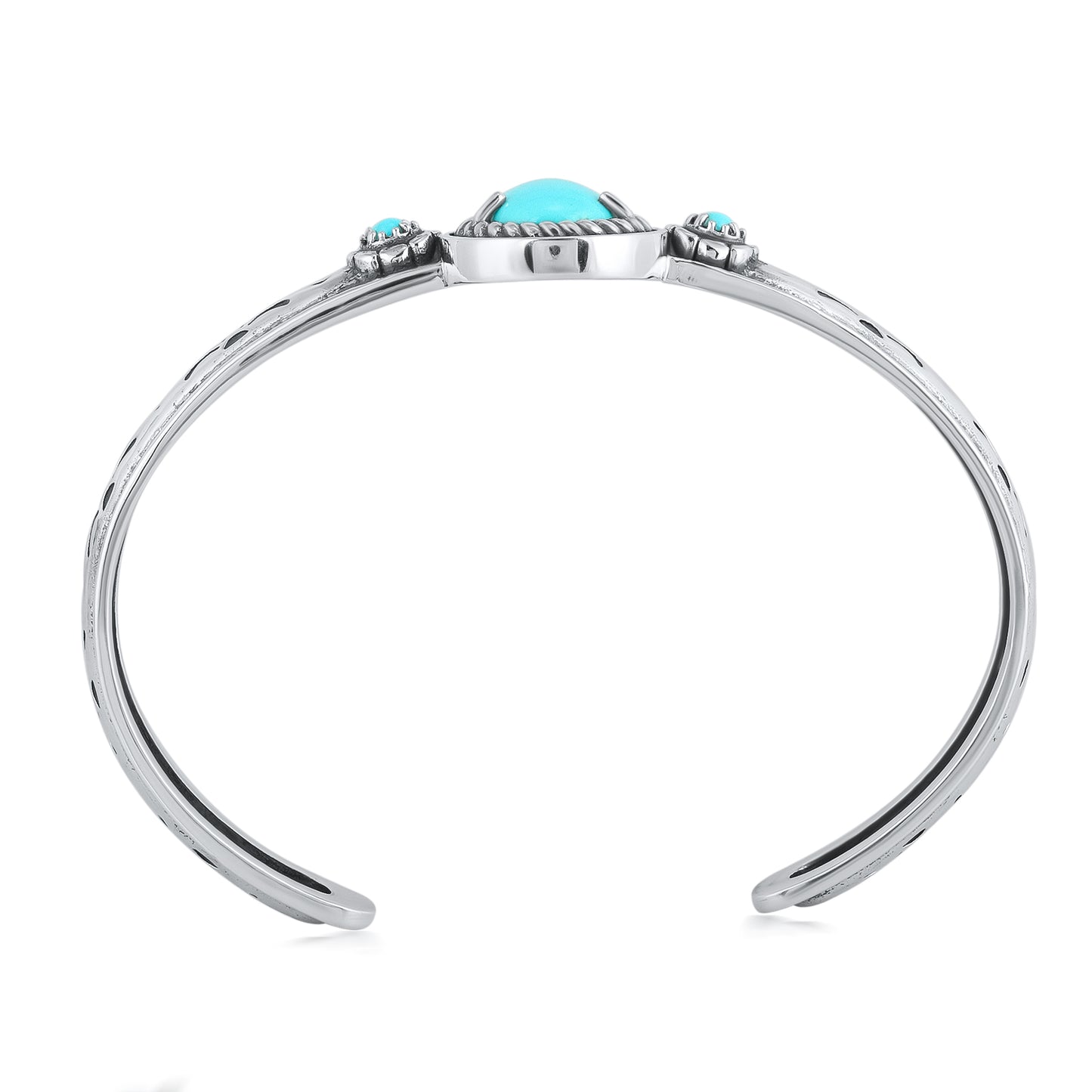 EXCLUSIVELY OURS! Sterling Silver Kingman Turquoise Single Row Rope Teardrop Cuff Bracelet Sizes Small to Large