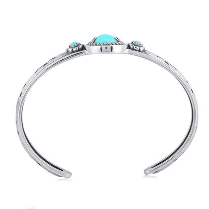 EXCLUSIVELY OURS! Sterling Silver Kingman Turquoise Single Row Rope Teardrop Cuff Bracelet Sizes Small to Large