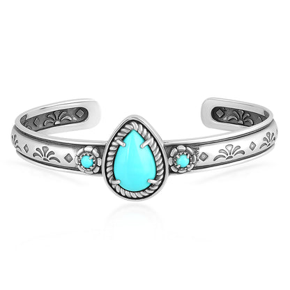 EXCLUSIVELY OURS! Sterling Silver Blue Turquoise Single Row Rope Teardrop Cuff Bracelet Sizes Small to Large