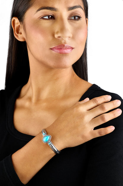 EXCLUSIVELY OURS! Sterling Silver Blue Turquoise Single Row Rope Teardrop Cuff Bracelet Sizes Small to Large