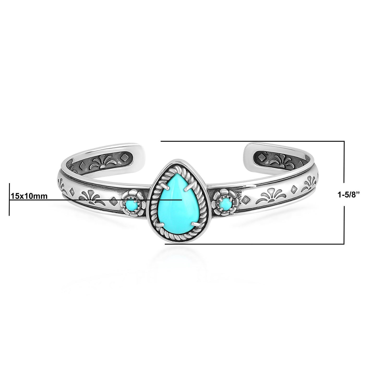 EXCLUSIVELY OURS! Sterling Silver Kingman Turquoise Single Row Rope Teardrop Cuff Bracelet Sizes Small to Large