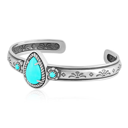 EXCLUSIVELY OURS! Sterling Silver Kingman Turquoise Single Row Rope Teardrop Cuff Bracelet Sizes Small to Large