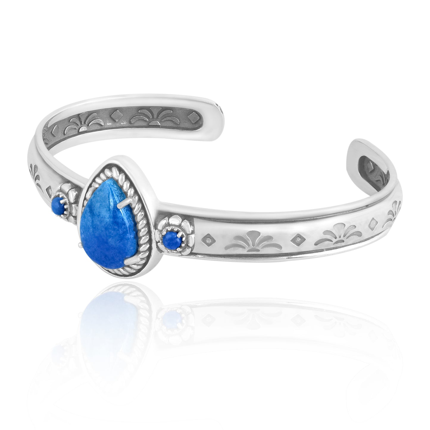 EXCLUSIVELY OURS! Sterling Silver Denim Lapis Single Row Rope Teardrop Cuff Bracelet Sizes Small to Large