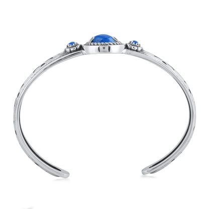 EXCLUSIVELY OURS! Sterling Silver Denim Lapis Single Row Rope Teardrop Cuff Bracelet Sizes Small to Large