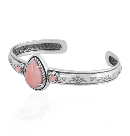 EXCLUSIVELY OURS! Sterling Silver Pink Opal Single Row Rope Teardrop Cuff Bracelet Sizes Small to Large