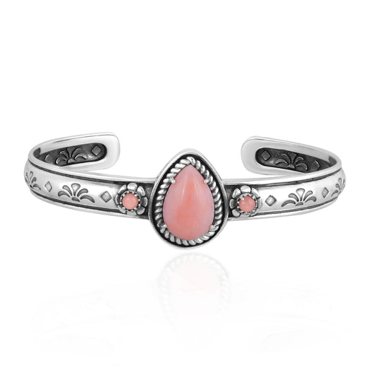 EXCLUSIVELY OURS! Sterling Silver Pink Opal Single Row Rope Teardrop Cuff Bracelet Sizes Small to Large