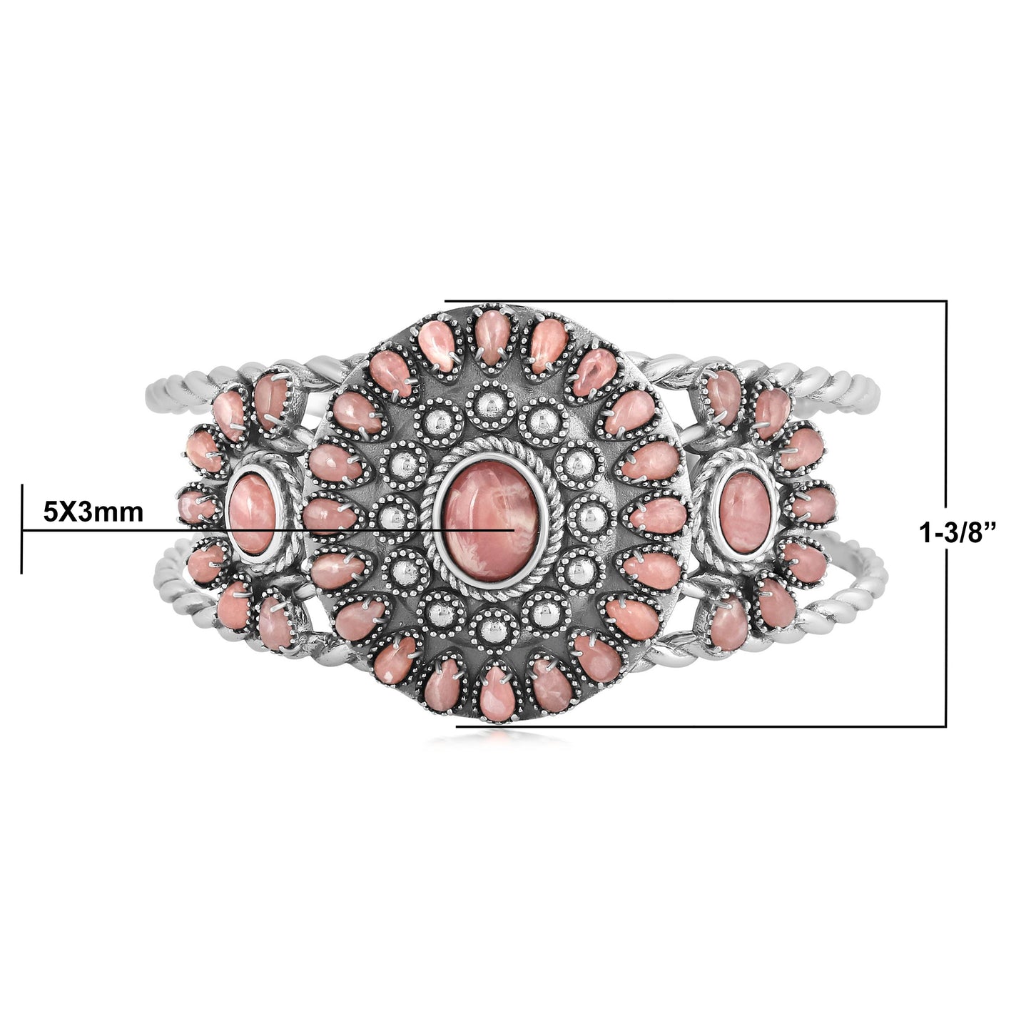 LIMITED EDITION! Sterling Silver Rhodochrosite Bold Pear and Oval Cut Cuff Bracelet, Sizes Small to Large