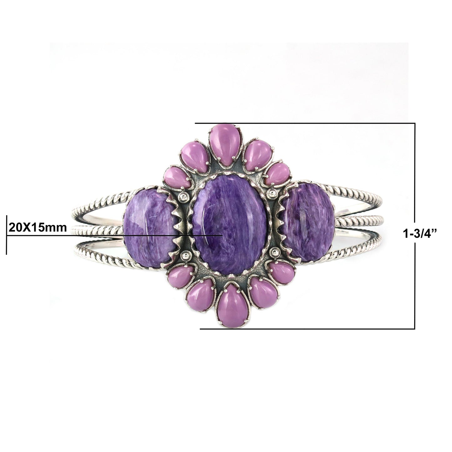 EXCLUSIVELY OURS! Sterling Silver Oval Charoite and Pear Phosphosiderite Cuff Bracelet, Sizes Small to Large