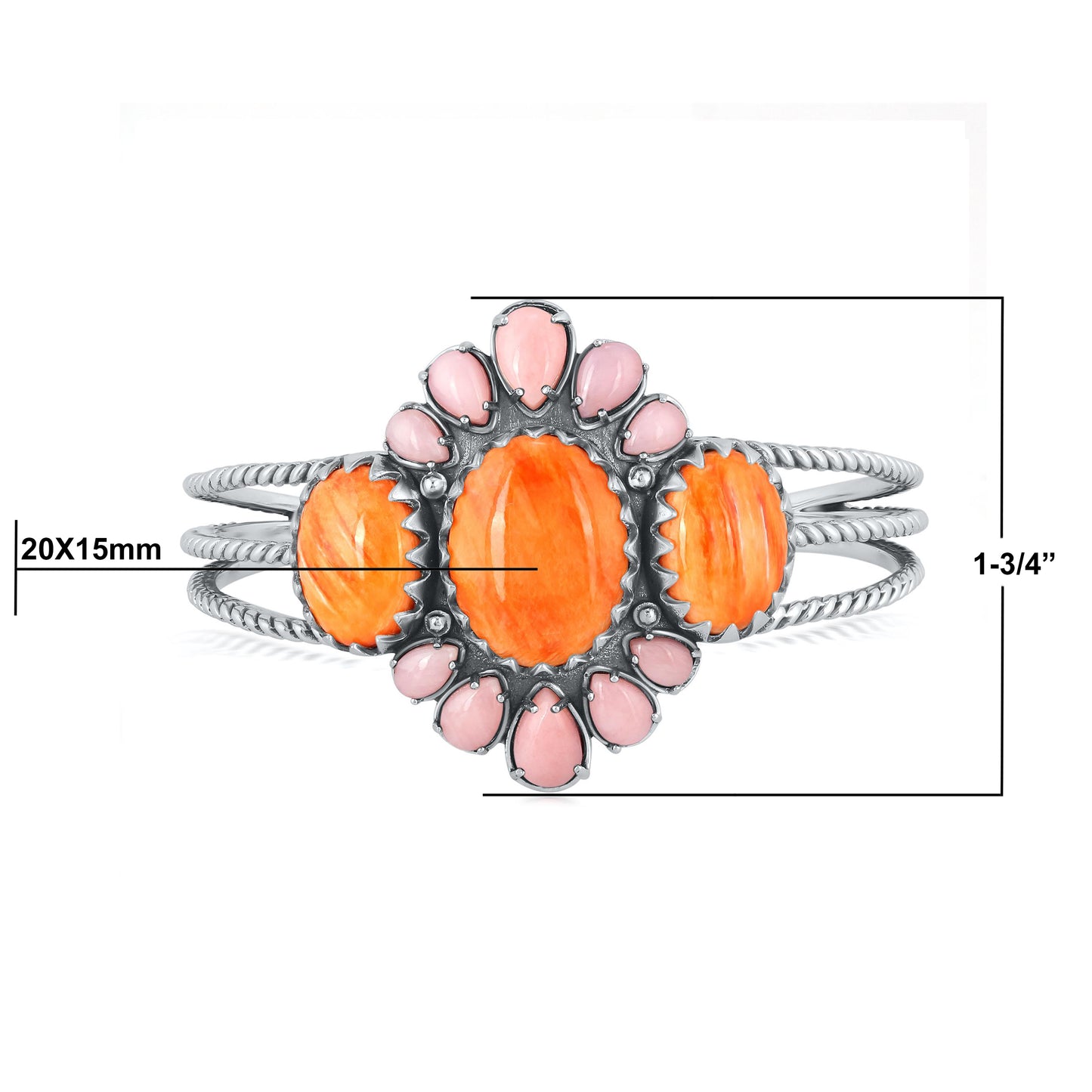 EXCLUSIVELY OURS! Sterling Silver Orange Spiny Oyster and Pink Opal Cuff Bracelet, Sizes Small to Large