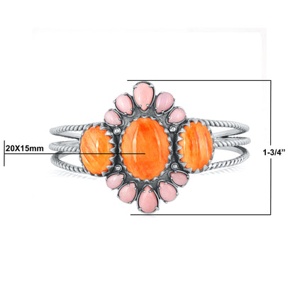 EXCLUSIVELY OURS! Sterling Silver Orange Spiny Oyster and Pink Opal Cuff Bracelet, Sizes Small to Large