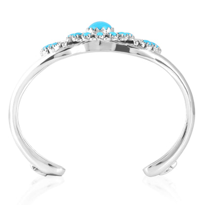 LIMITED EDITION! Sterling Silver Sleeping Beauty Turquoise Pear Cluster Cuff Bracelet, Sizes Small to Large