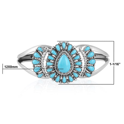 LIMITED EDITION! Sterling Silver Sleeping Beauty Turquoise Pear Cluster Cuff Bracelet, Sizes Small to Large