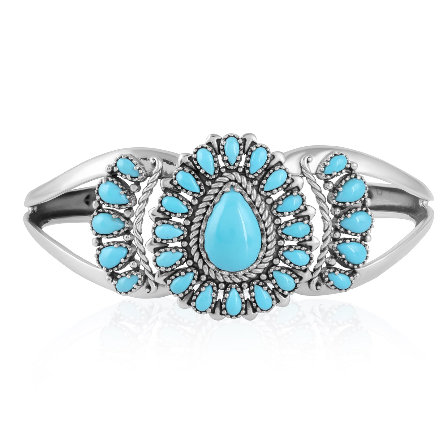 LIMITED EDITION! Sterling Silver Sleeping Beauty Turquoise Pear Cluster Cuff Bracelet