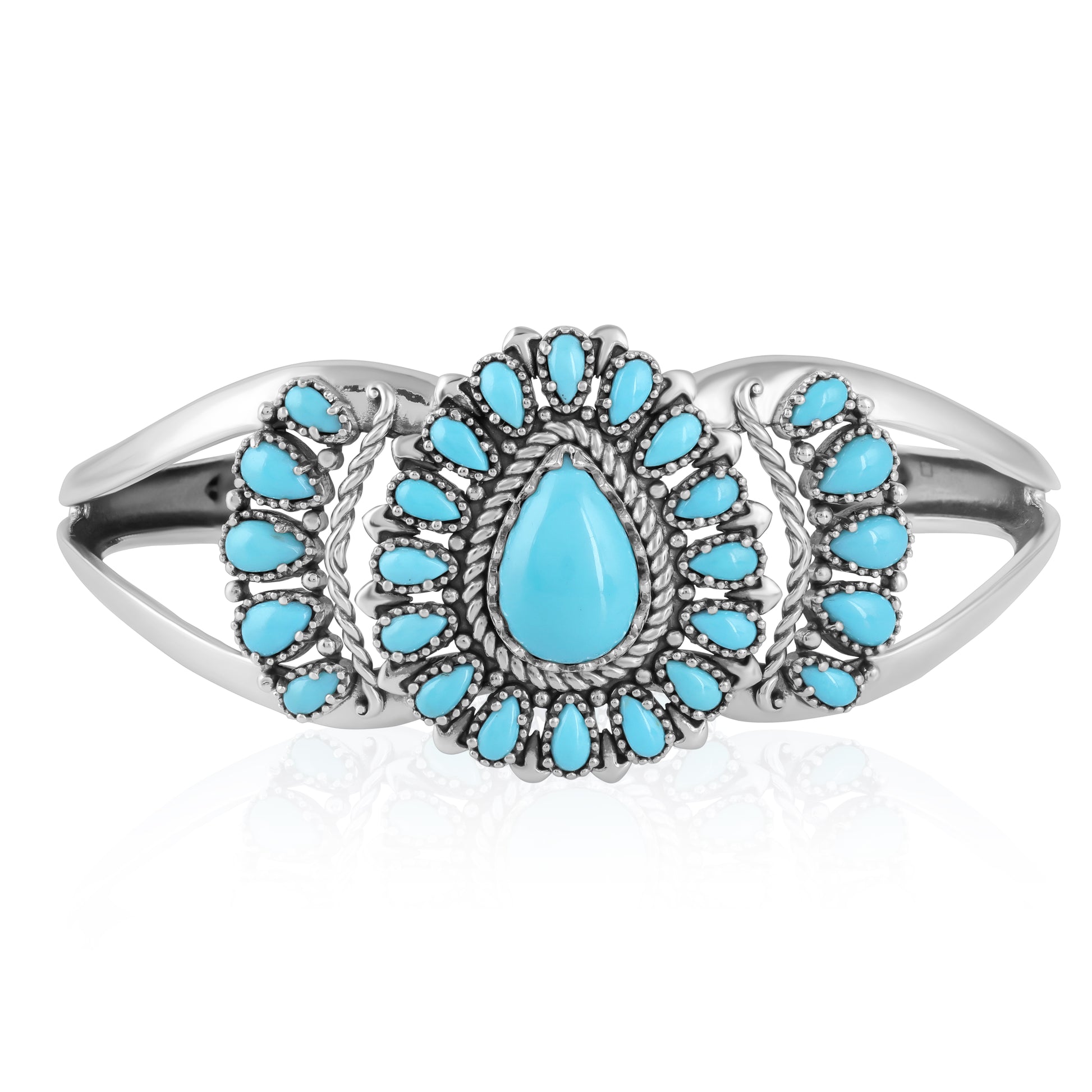 LIMITED EDITION! Sterling Silver Sleeping Beauty Turquoise Pear Cluster Cuff Bracelet
